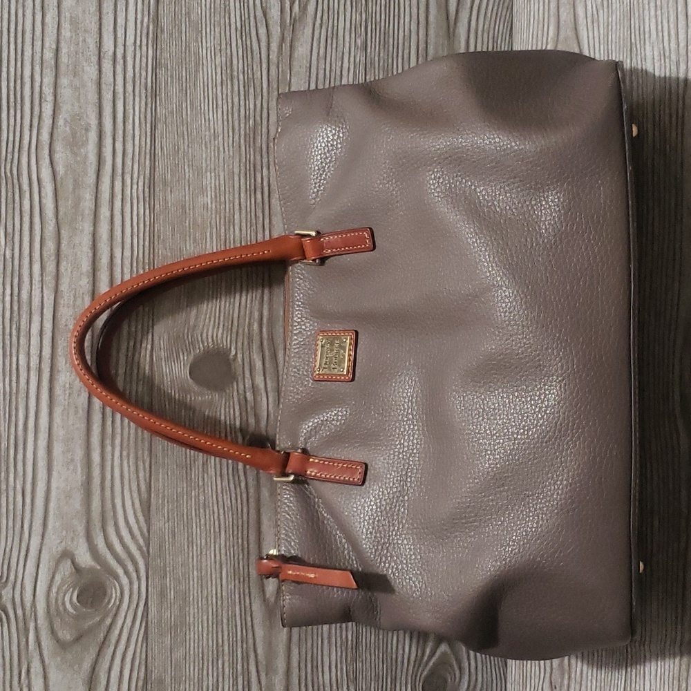 Dooney & Bourke Taupe Satchel with Brown Handles